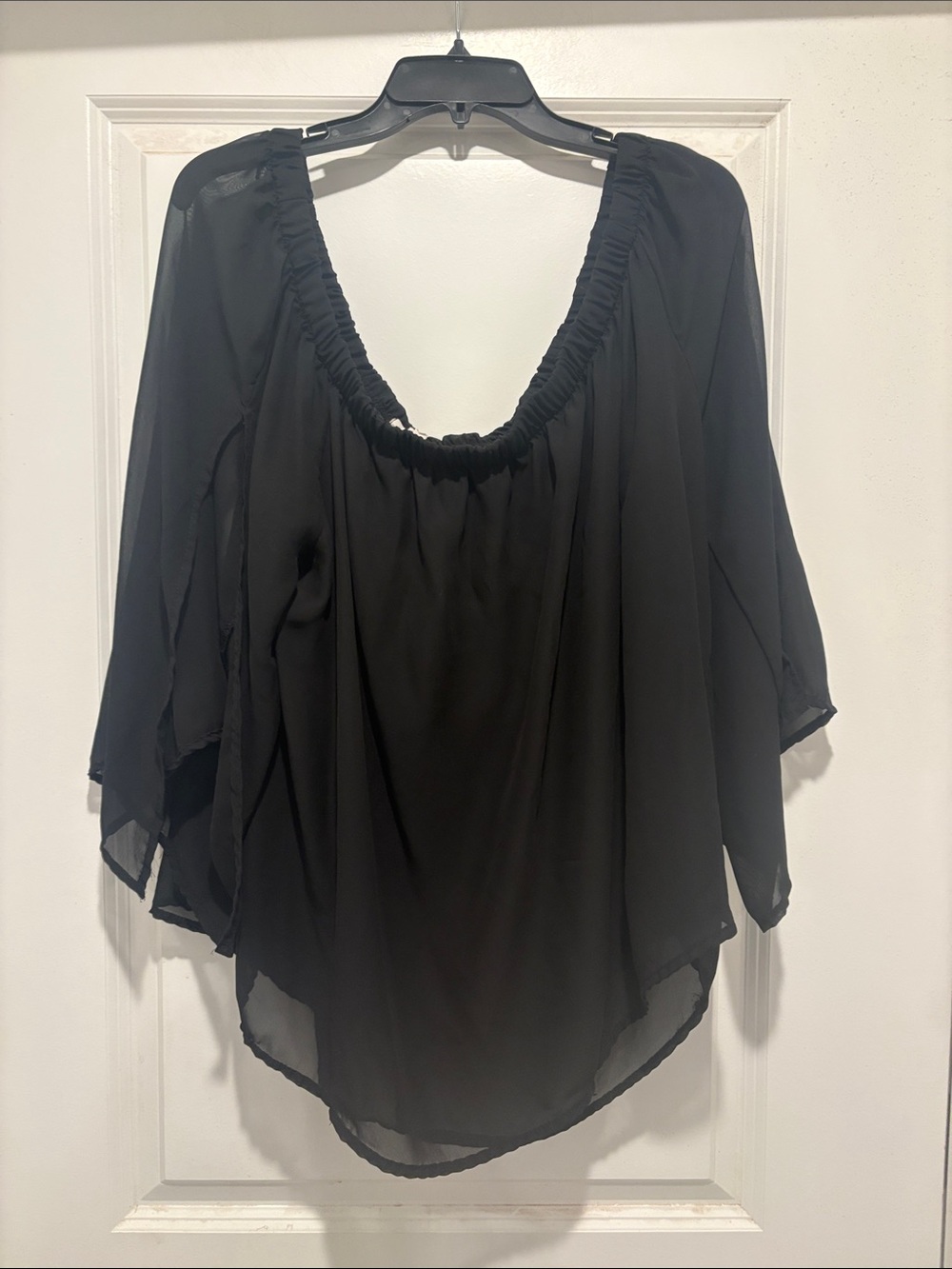 Maurices Black Sheer Scoop-Neck Peasant Blouse